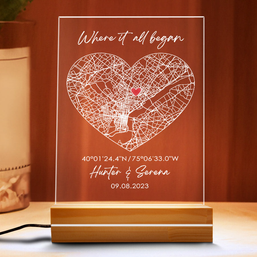 Personalized Mens Valentines Gifts | Custom Map Acrylic Plaque Led Night Light
