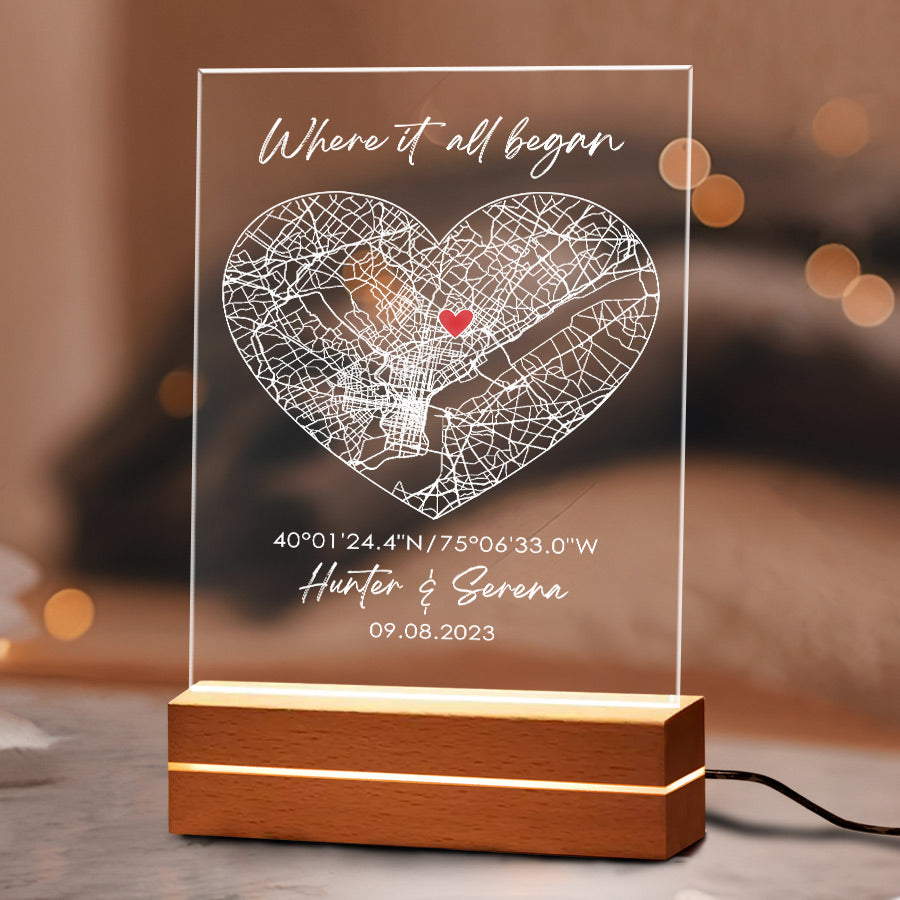 Personalized Mens Valentines Gifts | Custom Map Acrylic Plaque Led Night Light