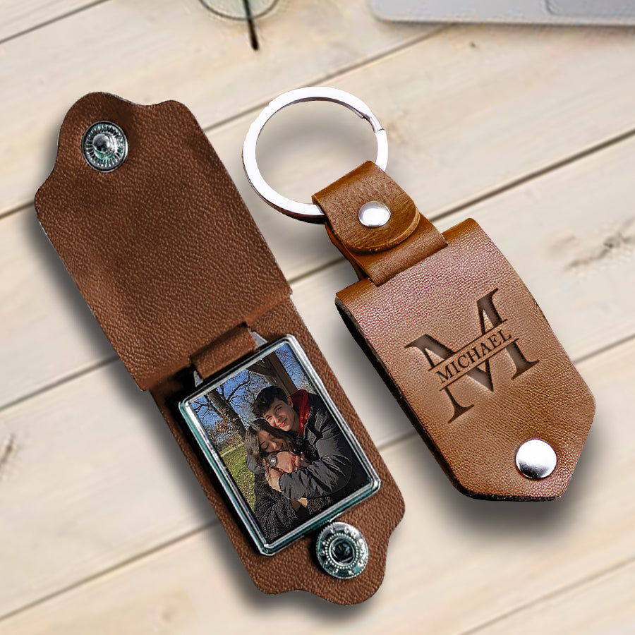 Personalized Valentine Gift for Him | Custom Leather Keychain