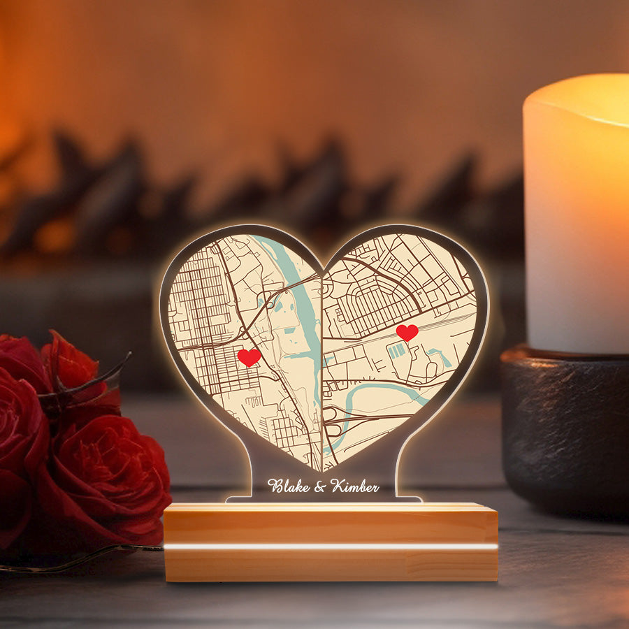 Personalized Valentine Gift | Custom Map Led Night Light
