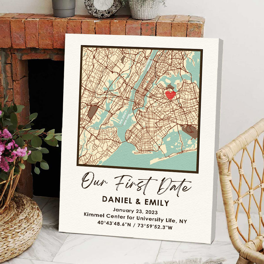 Personalized Valentine’s Day Gifts for Husband | Custom Map Printed Canvas