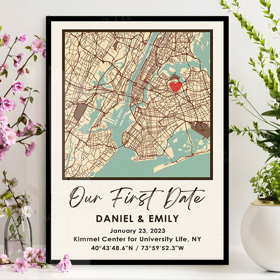 Personalized Valentine’s Day Gifts for Husband | Custom Map Printed Canvas