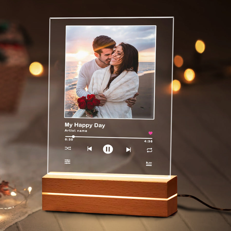 Personalized Valentines Gifts for Boyfriend | Customized Song Photo Plaque LED Night Light