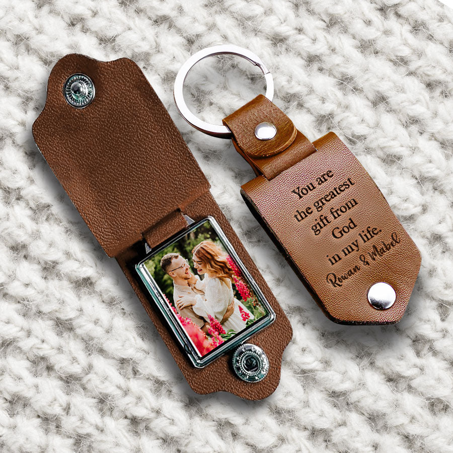 Personalized Valentines Gifts for Him | Leather Keychain Custom