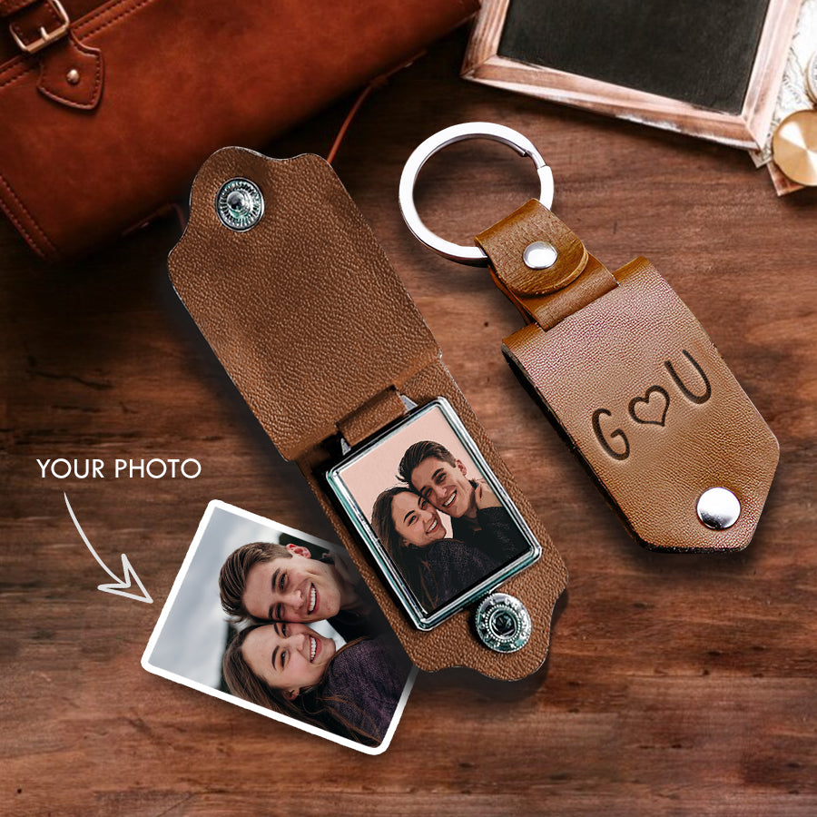 Personalized Valentines Gifts for Him | Custom Leather Keychain