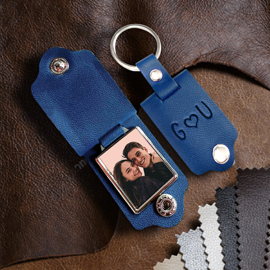 Personalized Valentines Gifts for Him | Custom Leather Keychain